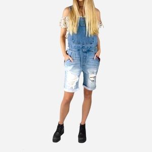🌸New🌸 Indigo Rein Denim Overall Shorts 7 27 NWT